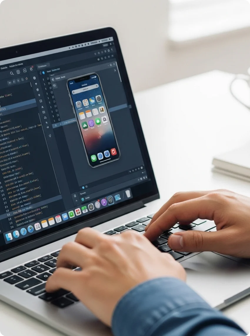 Developer working on laptop